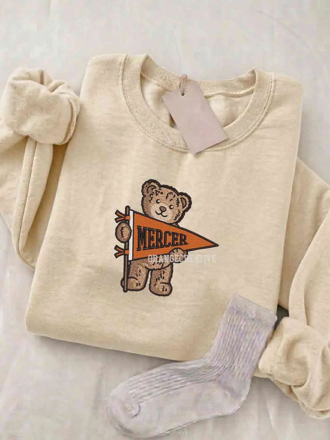 Mercer Bears Embroidered Sweatshirt, College Embroidered Crewneck, NCAA Mercer Team Embroidered Shirt, Teddy Bear Sweatshirt, Gift for Collegue