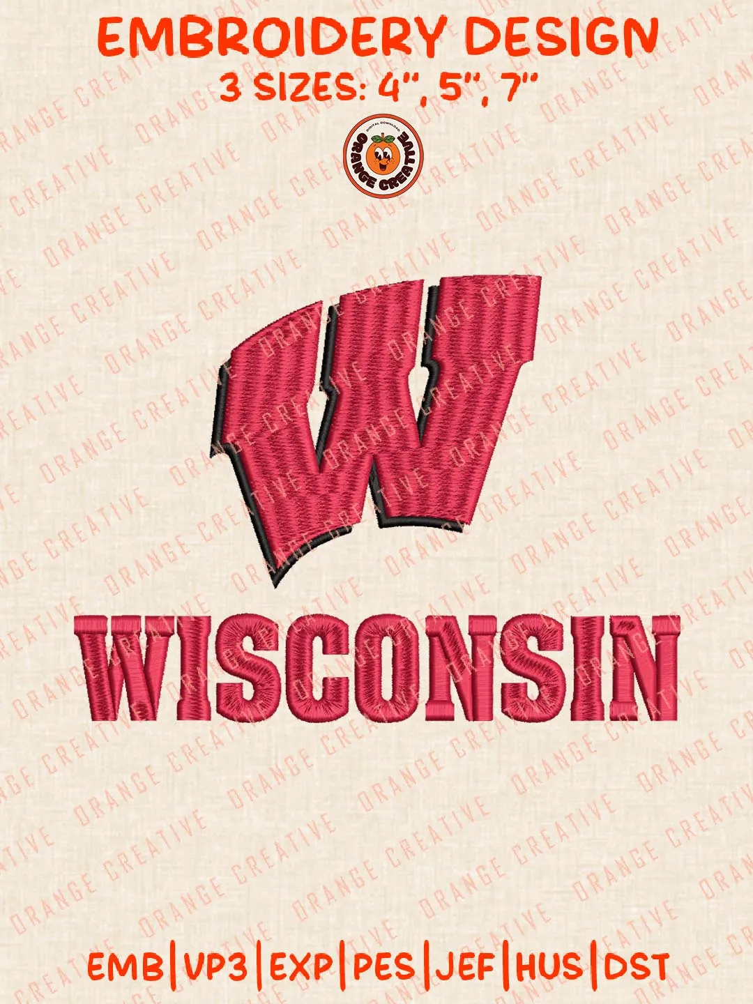 Wisconsin Badgers Text Logo Embroidery Design Files, NCAA Logos Embroidery Designs, NCAA Machine Embroidery Files, 3 Sizes, Custom Sizes, Instant Download