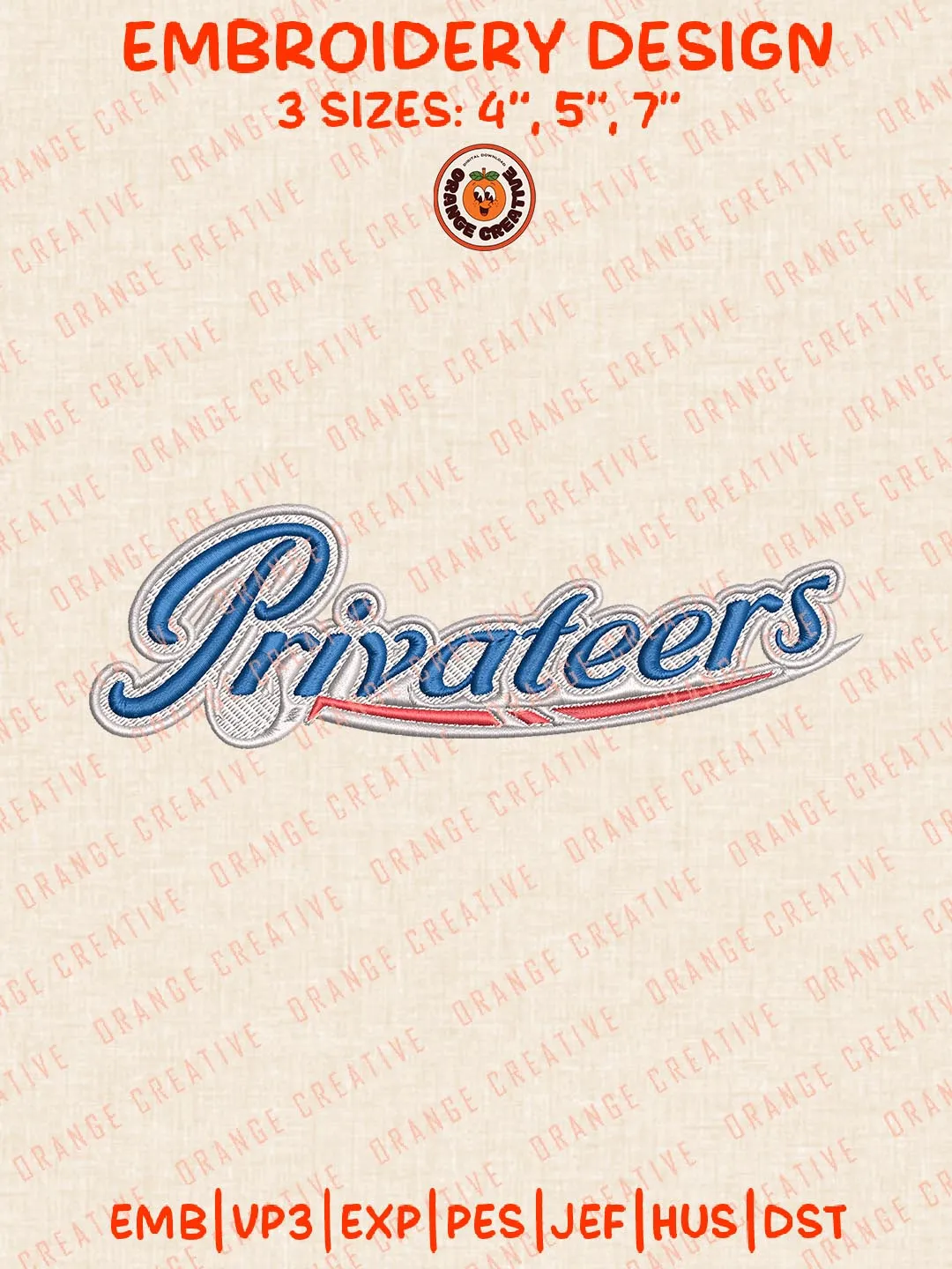 NCAA Privateers Text Logo Embroidery Design Files, NCAA Logos Embroidery Designs, NCAA New Orleans Privateers Machine Embroidery Files, 3 Sizes, Custom Sizes, Instant Download