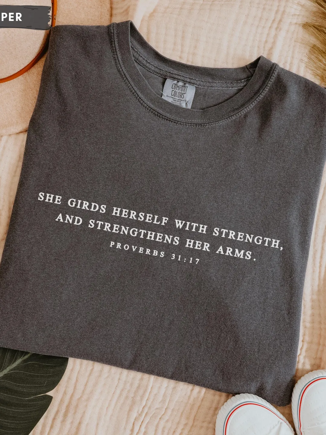 Proverbs 31 Woman Gym Shirt, Comfort Colors Weightlifting Tshirt for Christian Women, Bible Verse Tee for Her Modest Gym Clothes/Pump Cover
