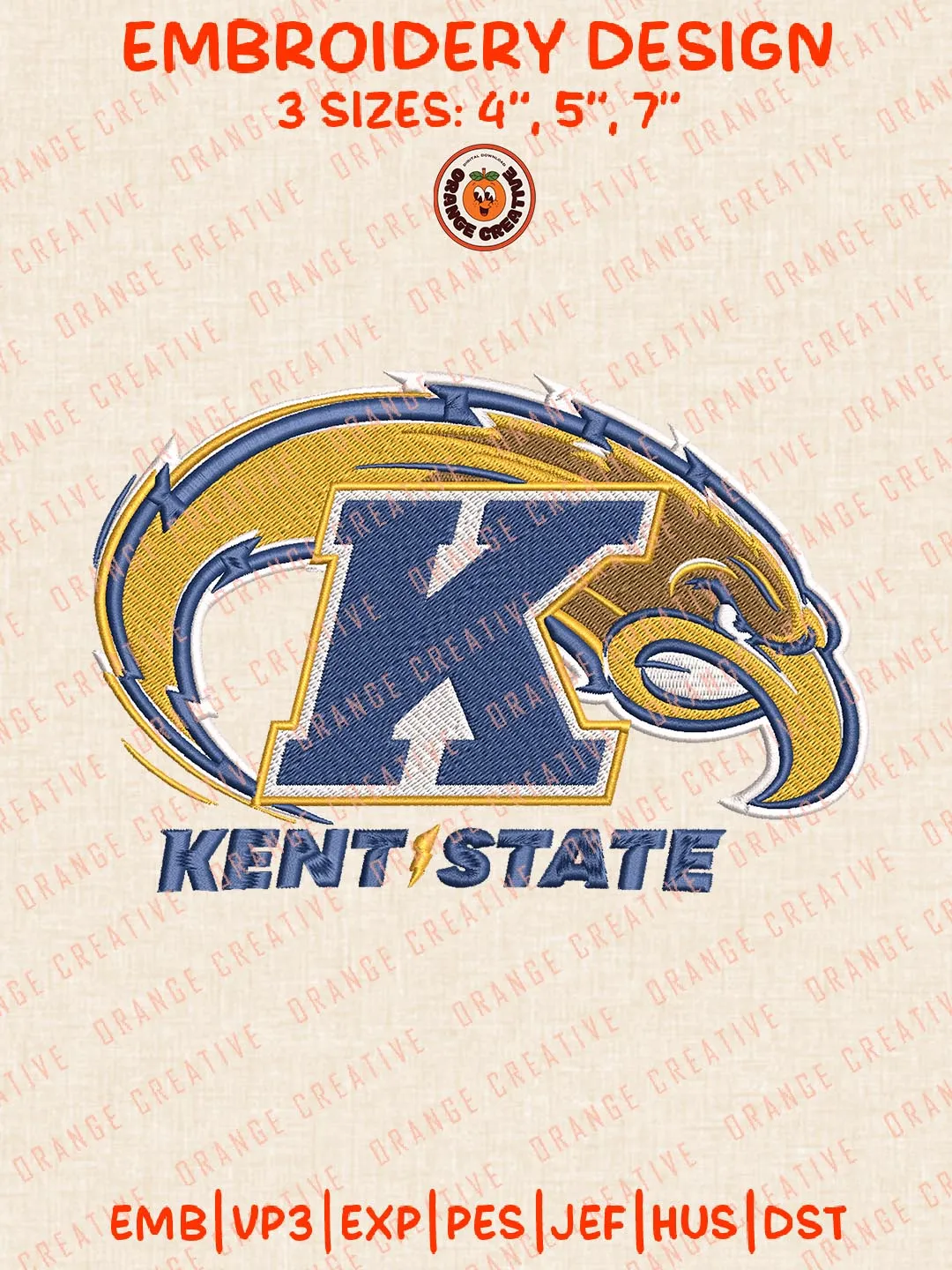 Kent State Golden Flashes Logos Embroidery Design Files, NCAA Logos Embroidery Designs, Machine Embroidery Files, 4 Sizes, Custom Sizes