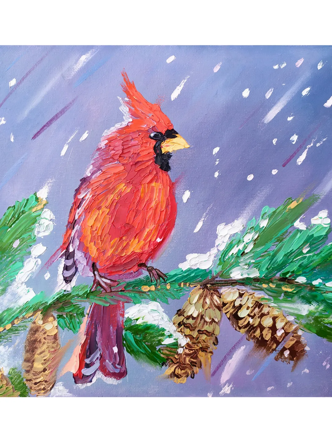 Cardinal painting Bird Original Art 9 by 12 Nothern Cardinal Artwork Virginia bird fine art oil painting by Plotnikova