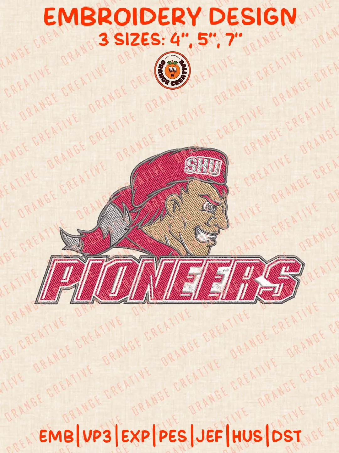 NCAA Sacred Heart Pioneers Logo Embroidery Design Files, NCAA Logos Embroidery Designs, NCAA Machine Embroidery Files, 3 Sizes, Custom Sizes, Instant Download