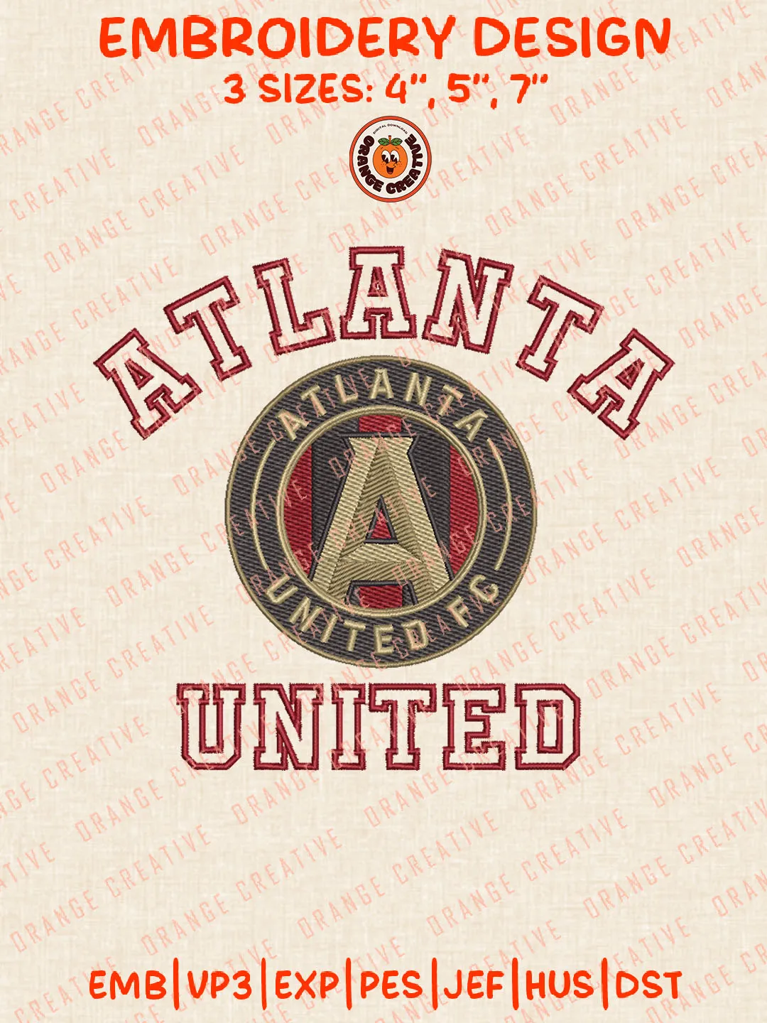 MLS Atlanta United FC Word Logo Embroidery Files, MLS Atlanta United FC Embroidery Designs, League Soccer Machine Embroidery Files, MLS Atlanta United FC Machine Embroidery, 3 sizes, Digital Download