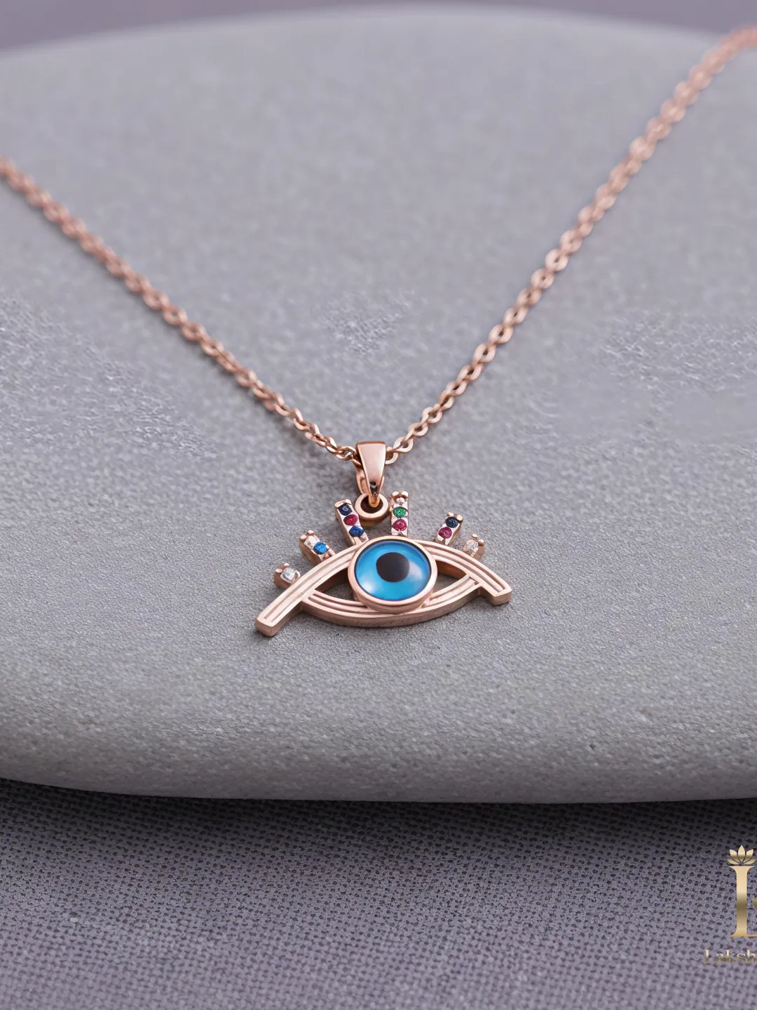 Multicolor Evil Eye Necklace in Stainless Steel • Rose Gold Rainbow Nazar Pendant • Colorful Protection Jewelry