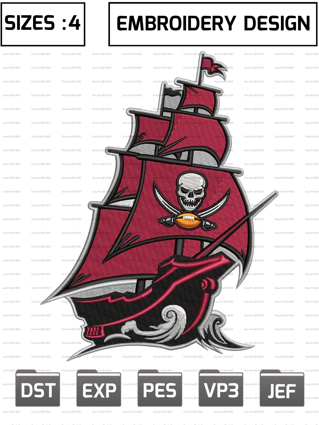 Tampa Bay Buccaneers Alternate Logo Embroidery Design,NFL Logos Embroidery Design,NFL Teams, Machine Embroidery Design File,4 Sizes, Digital Download