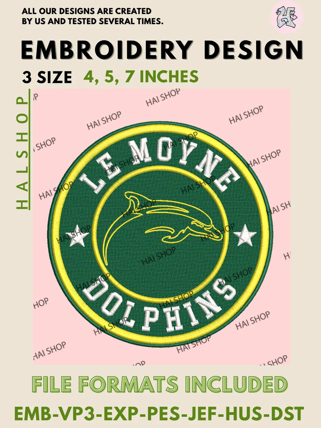 NCAA Le Moyne Dolphins Football Team Head Logo Embroidery, Le Moyne Dolphins Logo Embroidery Files, Digital Download