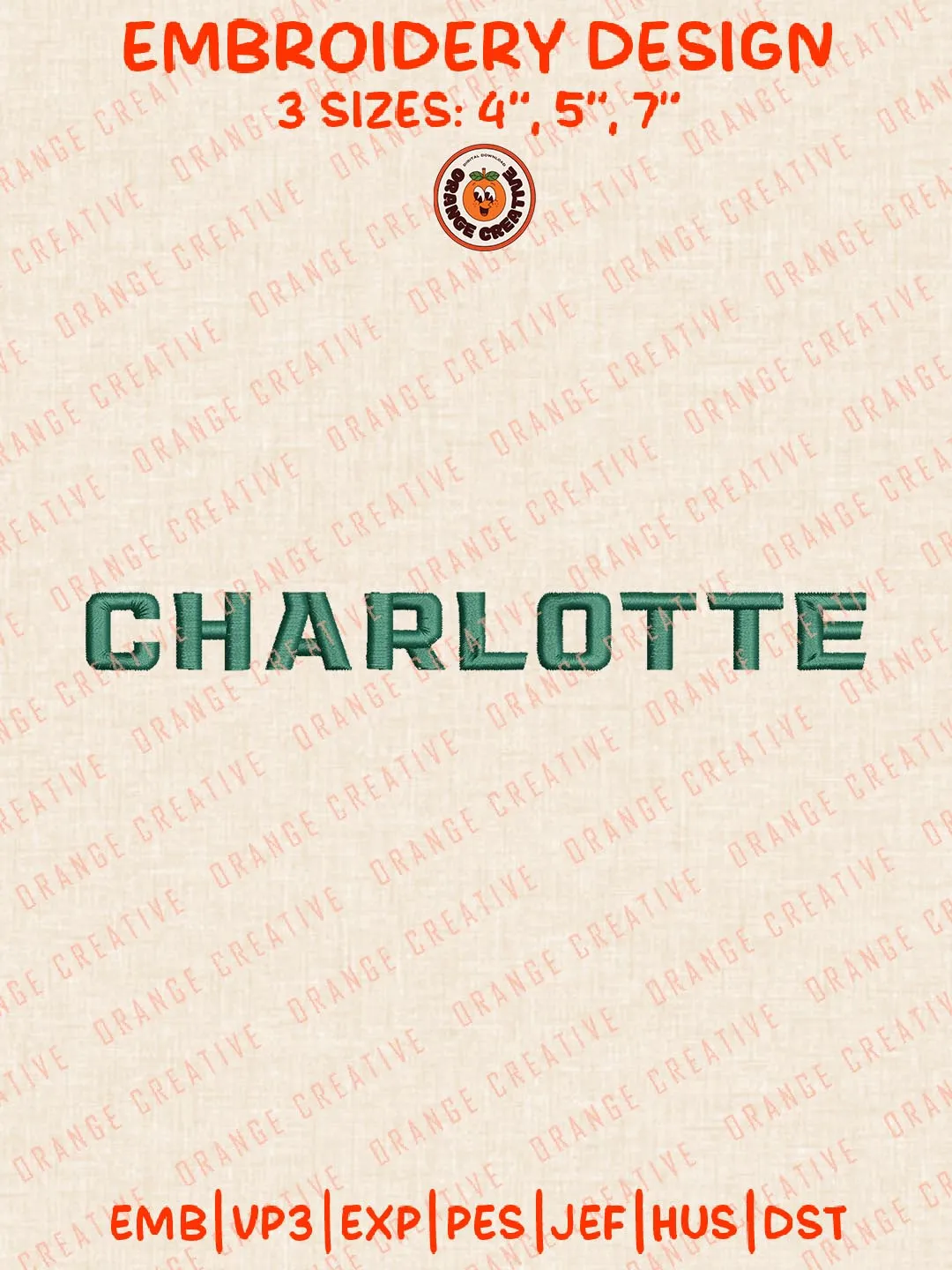 NCAA Charlotte Text Embroidery Design, NCAA Charlotte 49ers Team Logo Embroidery Design, Machine Embroidery Design File, 4 Sizes, Custom Size, Digital Download