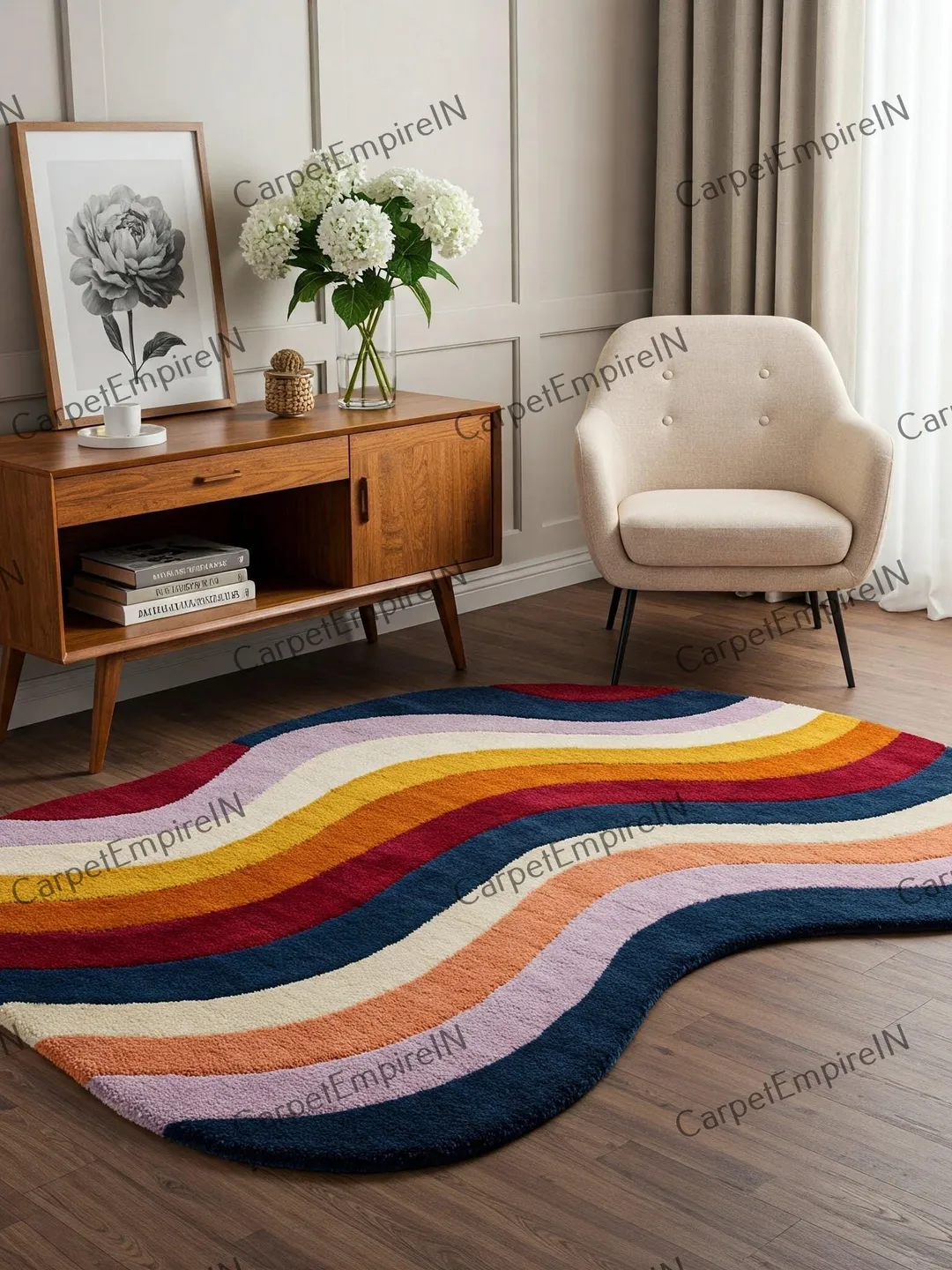 Colorful Wavy Hand-Tufted Wool Rug, 100% NZ Wool Cut Pile Abstract Area ...