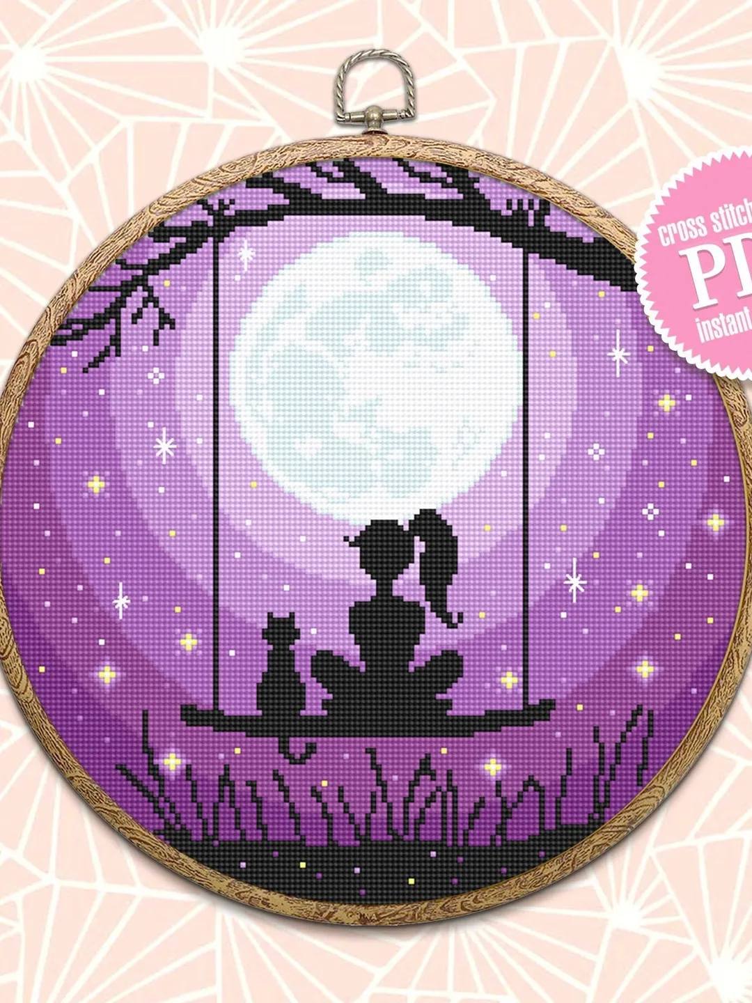 Fantasy moon cross stitch pattern download PDF Follow your dreams Beginner stitch Friendship cross stitch Magic night sky cross stitch #L39