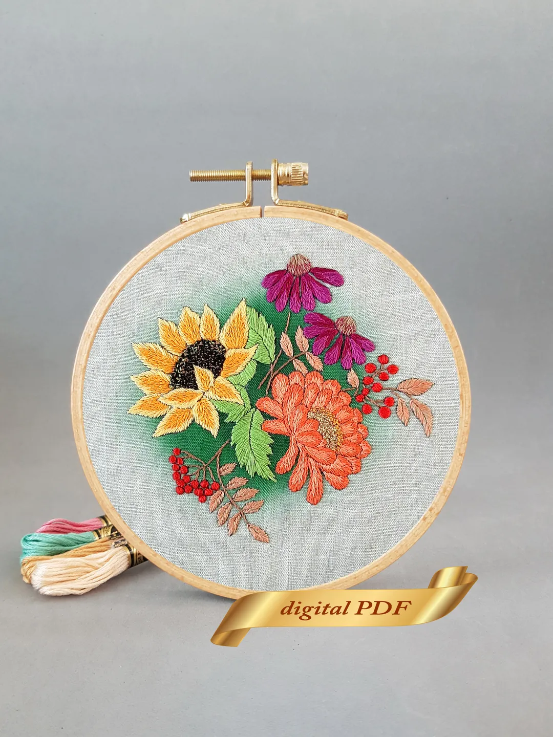 Bouquet flowers pattern pdf embroidery, Easy hand embroidery DIY