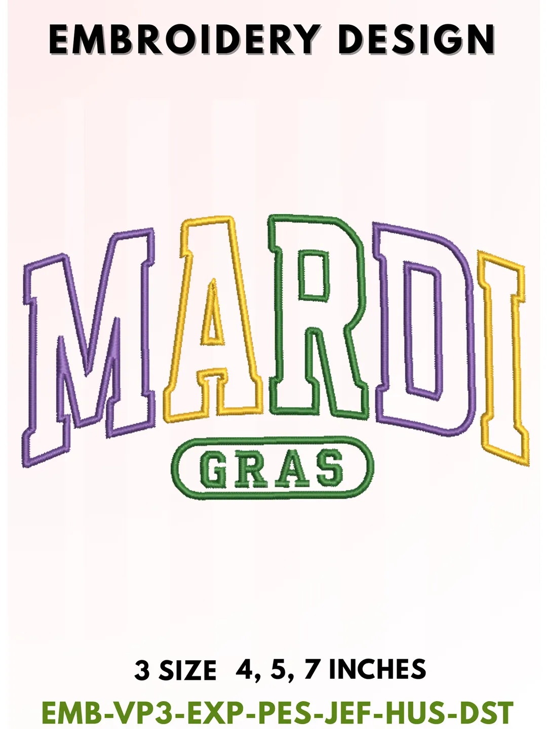 Mardi Gras Embroidery Design, Mardi Gras Lettering Machine Embroidery File, Carnival Festival Embroidery Pattern, Louisiana Mardi Gras Embroidery Design, Fat Tuesday Digital Download