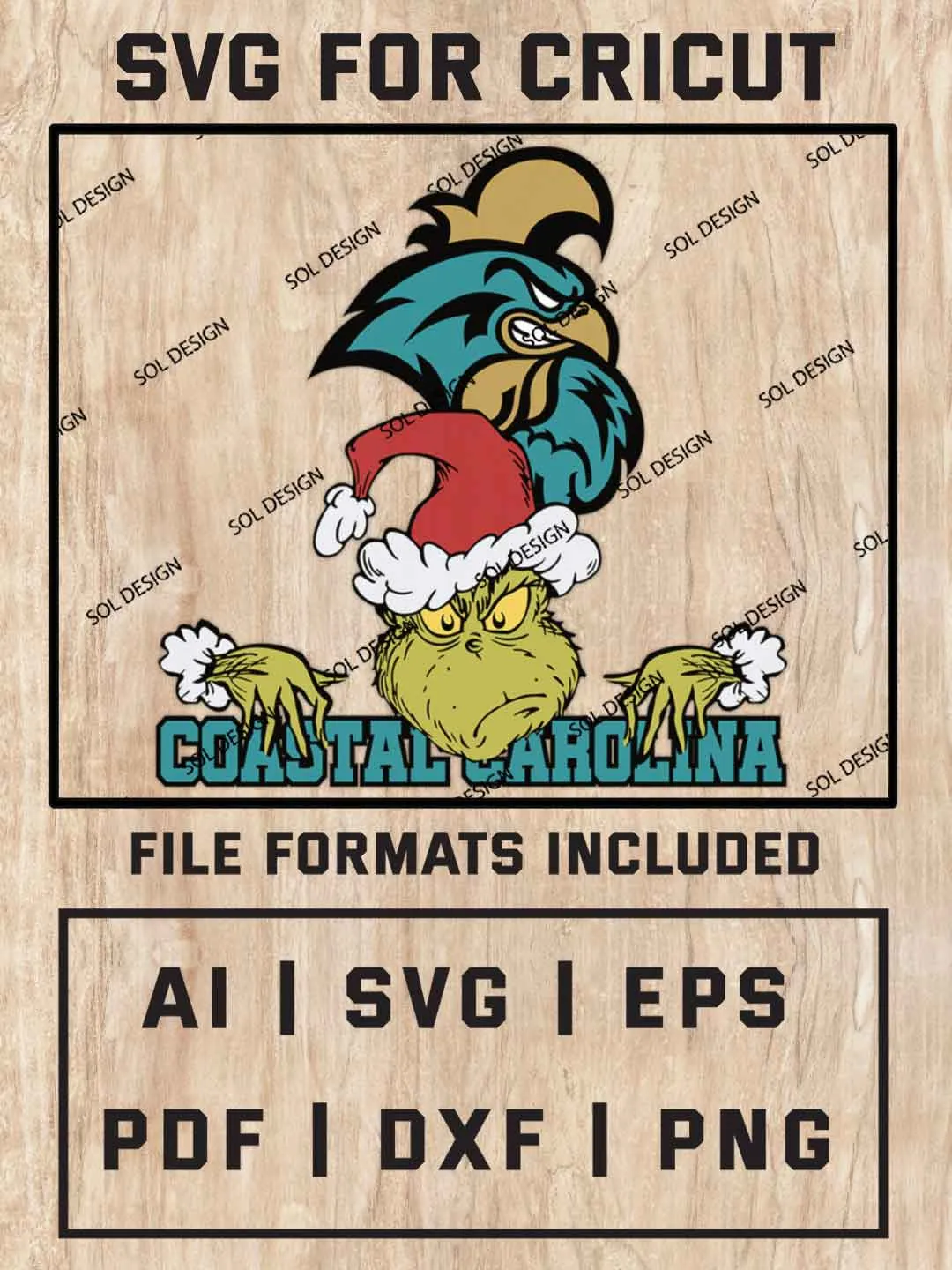 Grinch Coastal Carolina Chanticleers SVG, NCAA SVG Design, NCAA Coastal Carolina Chanticleers SVG, NCAA Chanticleers Cricut, Christmas Svg, Grinch svg, Digital Download