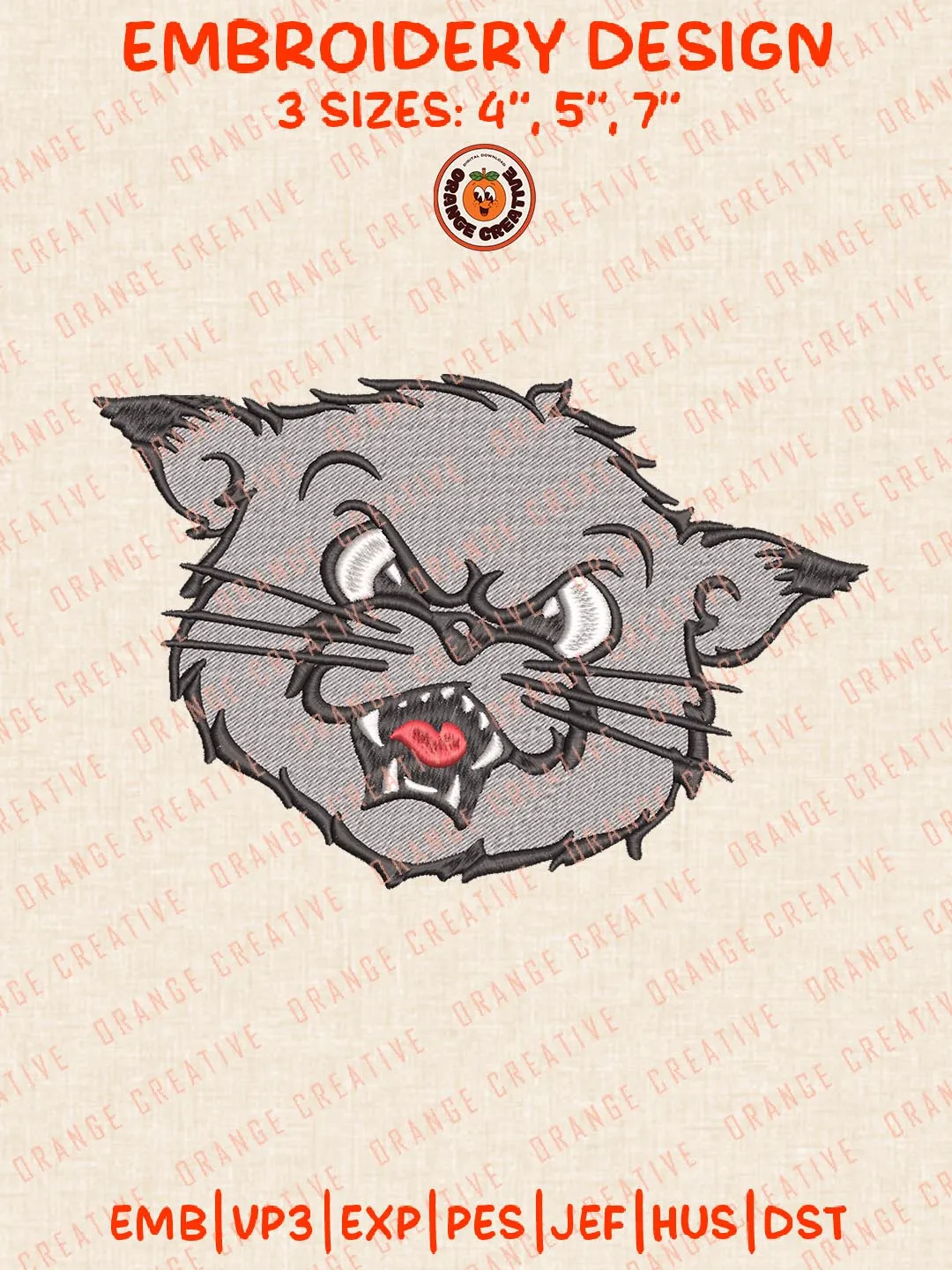 Cincinnati Bearcats Head Mascot Embroidery Design, NCAA Team Logo Embroidery Design, Machine Embroidery Design File, 4 Sizes, Custom Size, Digital Download