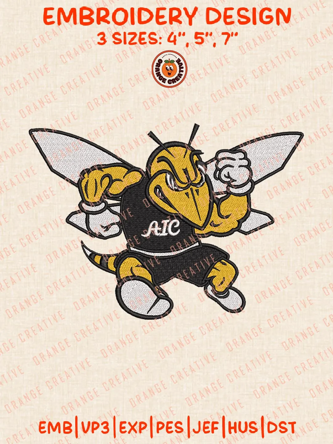 AIC Yellow Jackets NCAA Mascot Logo Embroidery Files, Sport Embroidery Designs, NCAA AIC Yellow Jackets Embroidery, College Football Team Designs, Digital Download