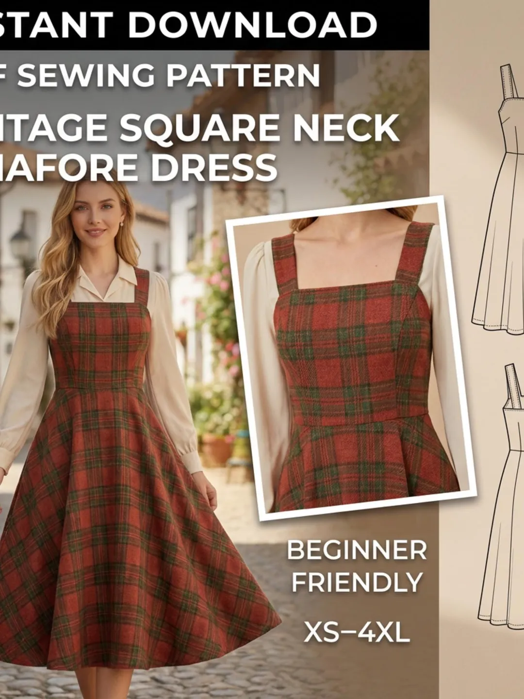 white christmas dresses ROMA Cottagecore Dress Sewing Pattern, 8 sizes XS-4XL, Instant Downloa –  Shakti Patterns