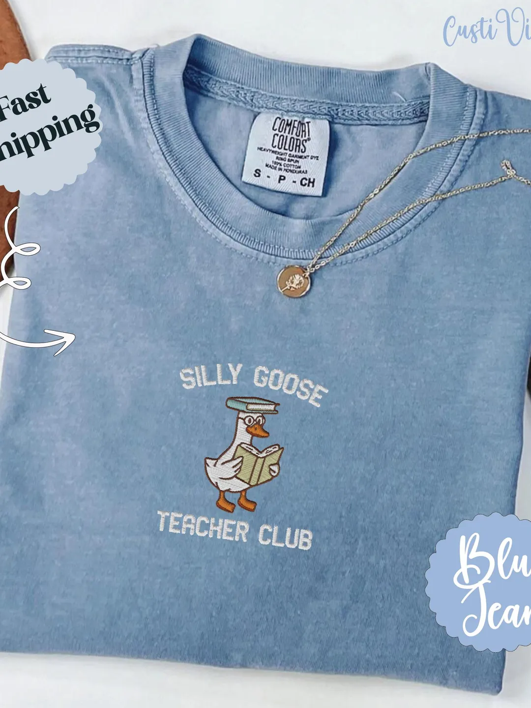 Embroidered Silly Goose Teacher Shirt: Comfort Colors Cotton Tee