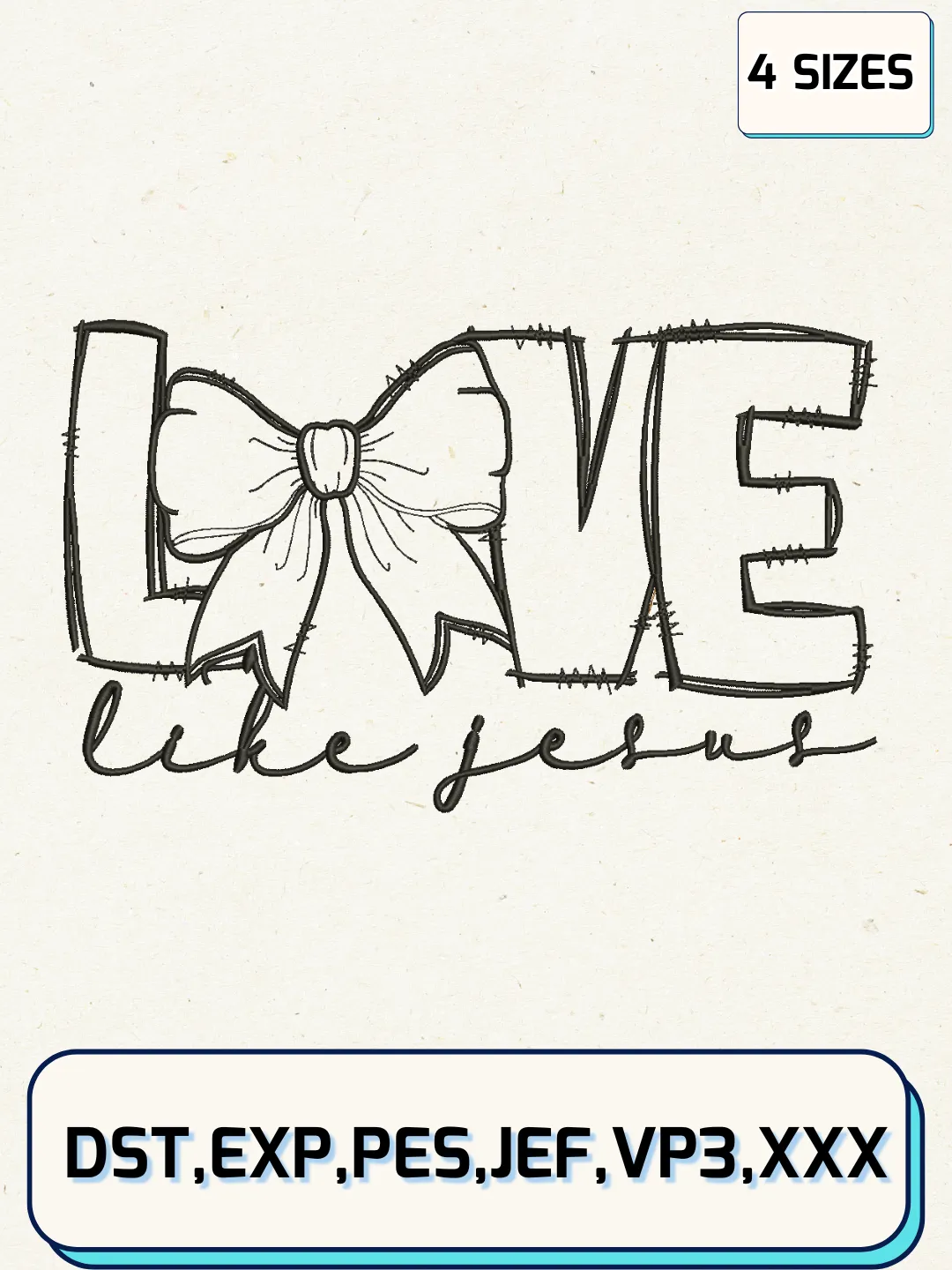 Love Like Jesus Valentine Applique Embroidery Design Files, Valentine Logos Embroidery Designs, Machine Embroidery Files, 4 Sizes