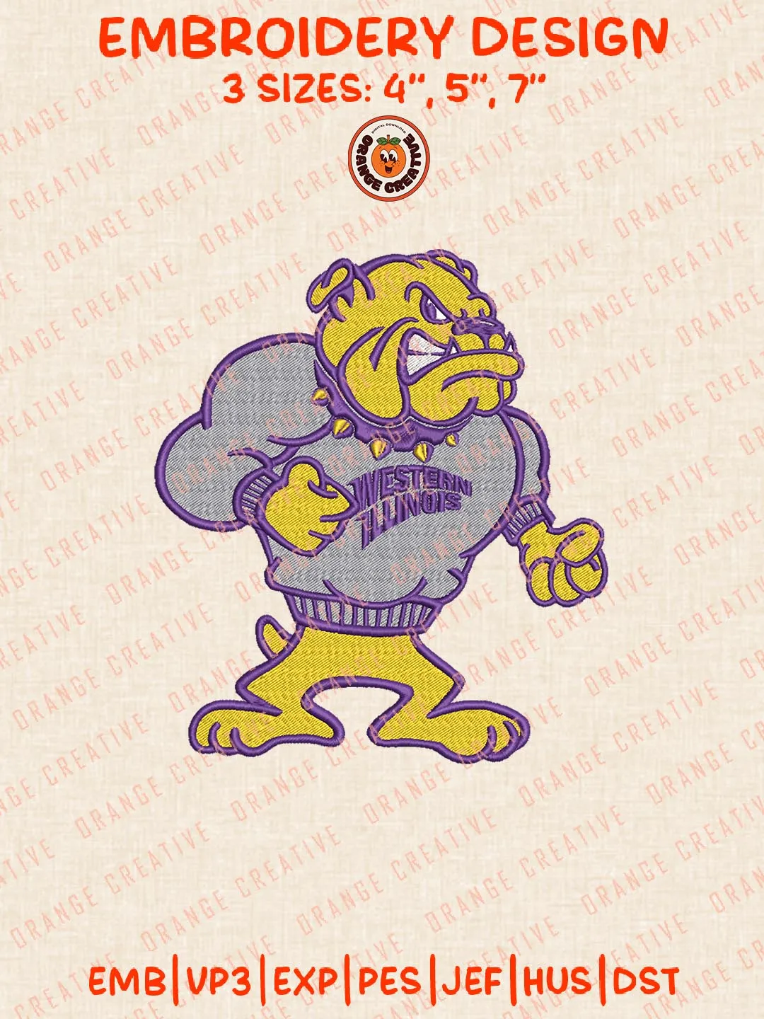 Western Illinois Leathernecks Mascot Logo Embroidery Design Files, NCAA Logos Embroidery Designs, NCAA Western Illinois Leathernecks Machine Embroidery Files, 3 Sizes, Custom Sizes, Instant Download