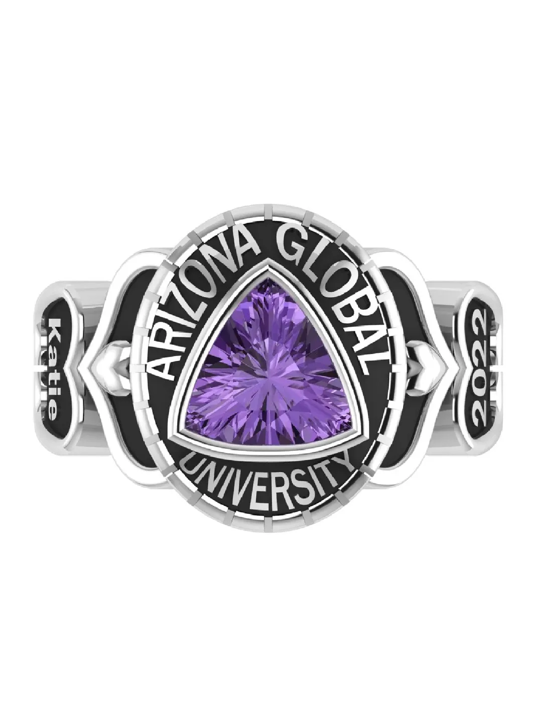 2025 University Class Ring – 925 Sterling Silver CZ Triangle Birthstone ...