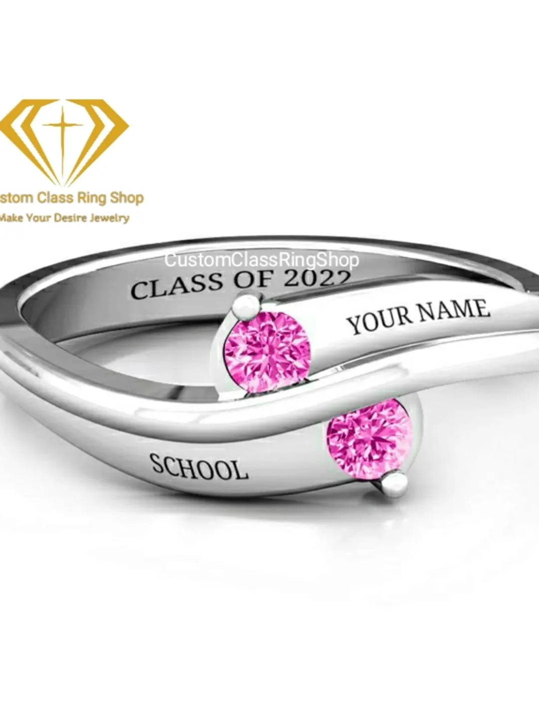 Custom Class Ring, Graduation Gift, Solid Gold or Sterling Silver