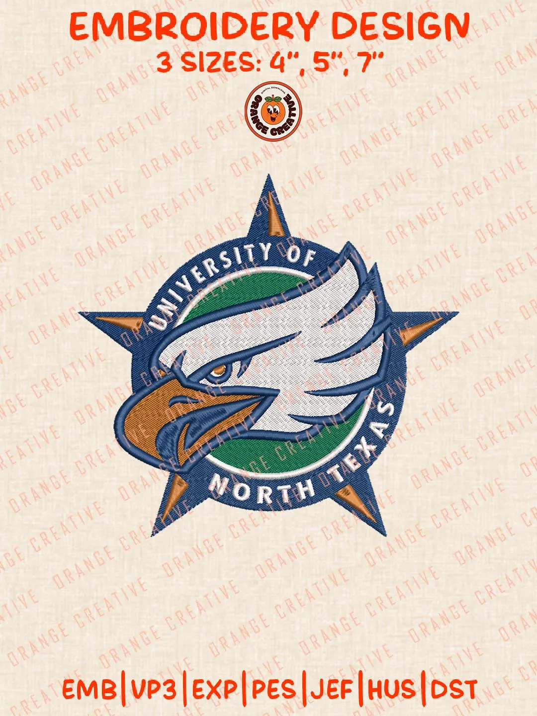 North Texas Mean Green NCAA Team Embroidery Design Files, NCAA Logos Embroidery Designs, NCAA Machine Embroidery Files, 3 Sizes, Custom Sizes, Instant Download