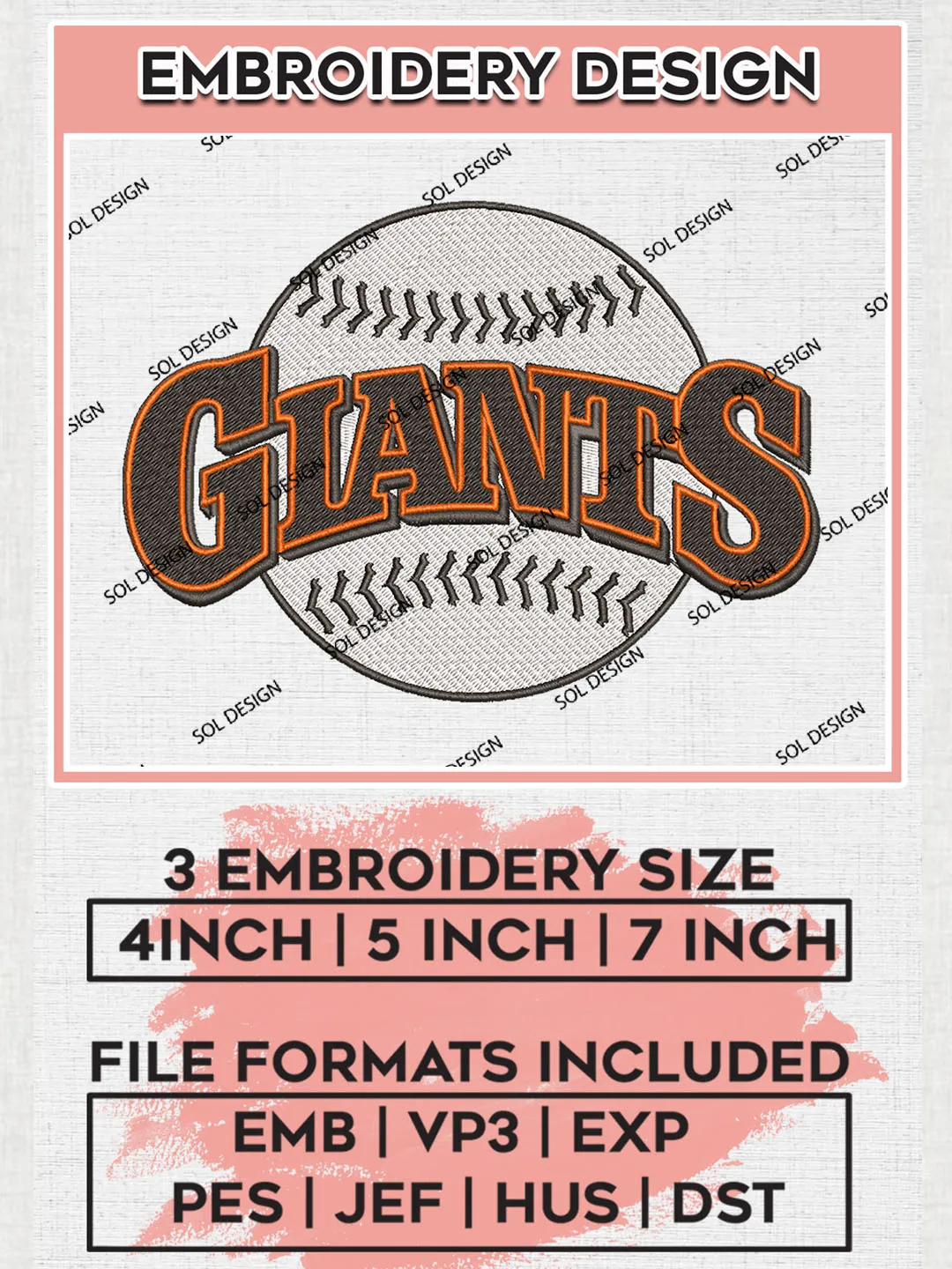 San Francisco Giants Logo Embroidery Design Files, MLB San Francisco Giants Team Embroidery Designs, MLB Teams, 3 sizes, MLB Machine embroidery designs, Digital Download