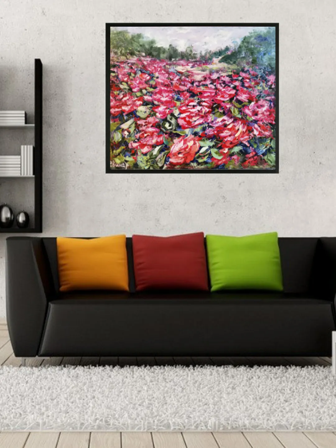 Oil Painting Flower Rose Bushes Trail Landscape Impasto Original Artist Svinar Oksana