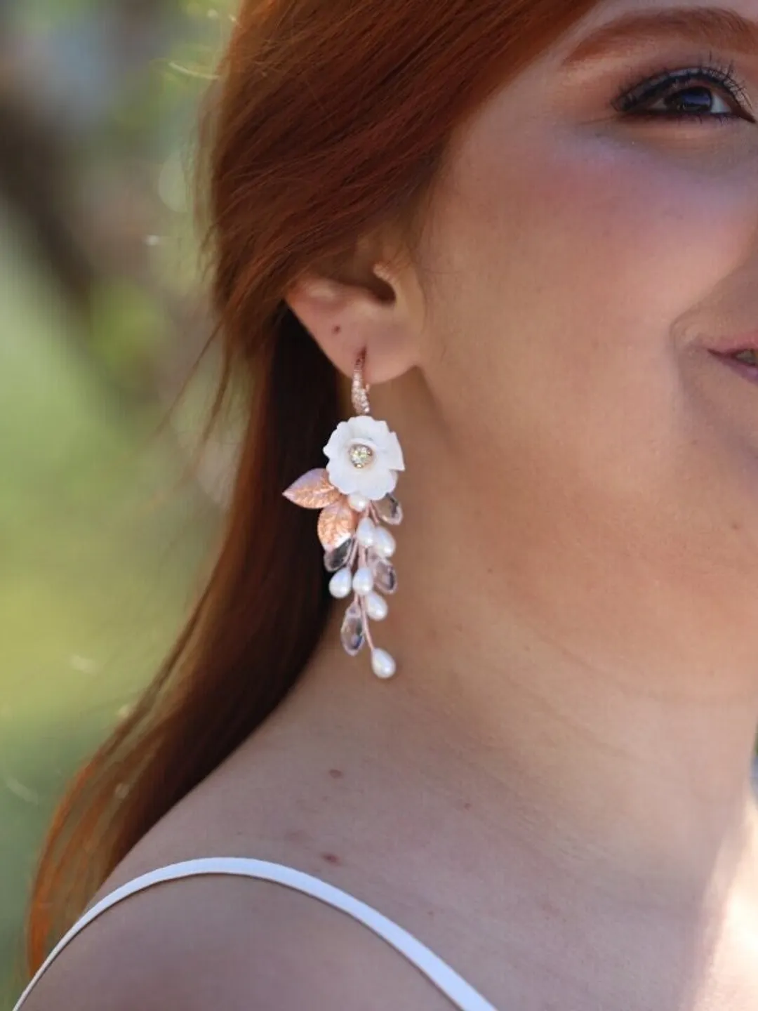 Long Boho Wedding Earrings, Swarovski Crystal Wedding Earrings, Drop Pearl Chandelier Bridal Earrings, Rose Gold Statement Wedding Jewelry,