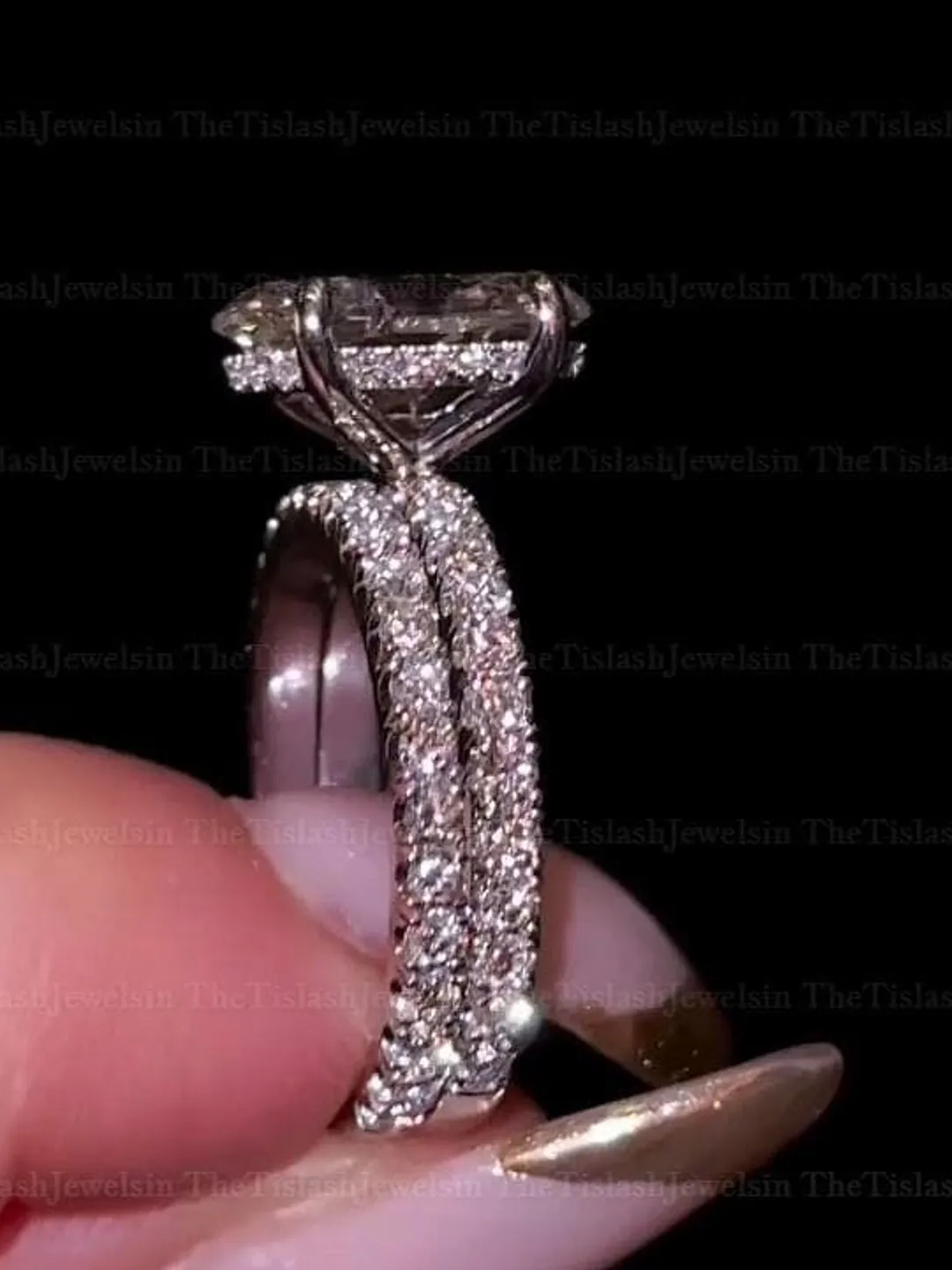 3CT Oval Moissanite Engagement Ring Set 14K Solid Gold Hidden Halo ...