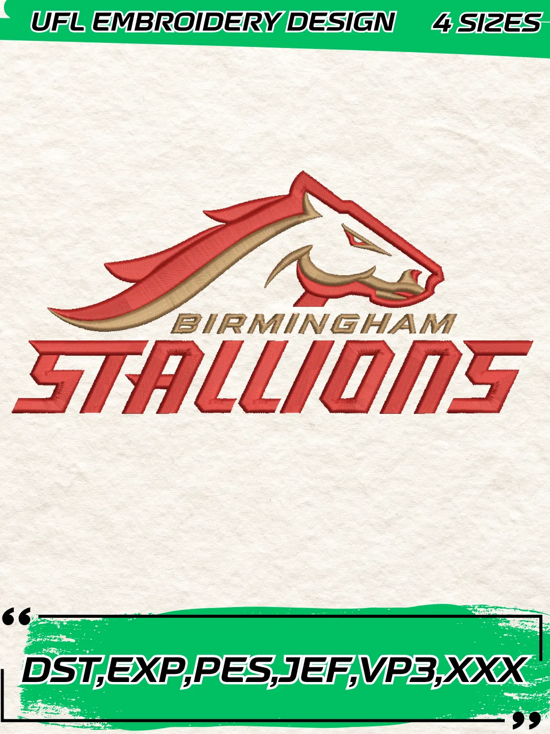 Birmingham Stallions Logo Embroidery Design,UFL Logo Embroidery Design,Machine Embroidery Design File,4 Sizes, Digital Download