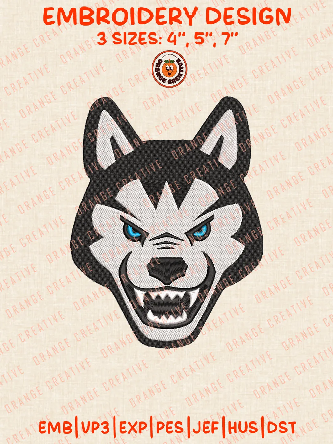 Funny Northeastern Huskies Head Mascot Logo Embroidery Files, Northeastern Huskies Team Embroidery Designs, Football Team Machine Embroidery Files, NCAA Northeastern Machine Embroidery, Digital Download