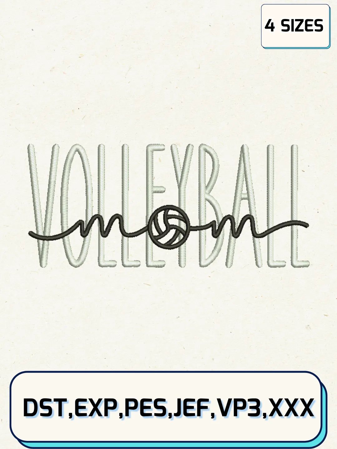 Volleyball Mom Embroidery Design Files, Mother's Day Logos Embroidery Designs, Machine Embroidery Files, 4 Sizes
