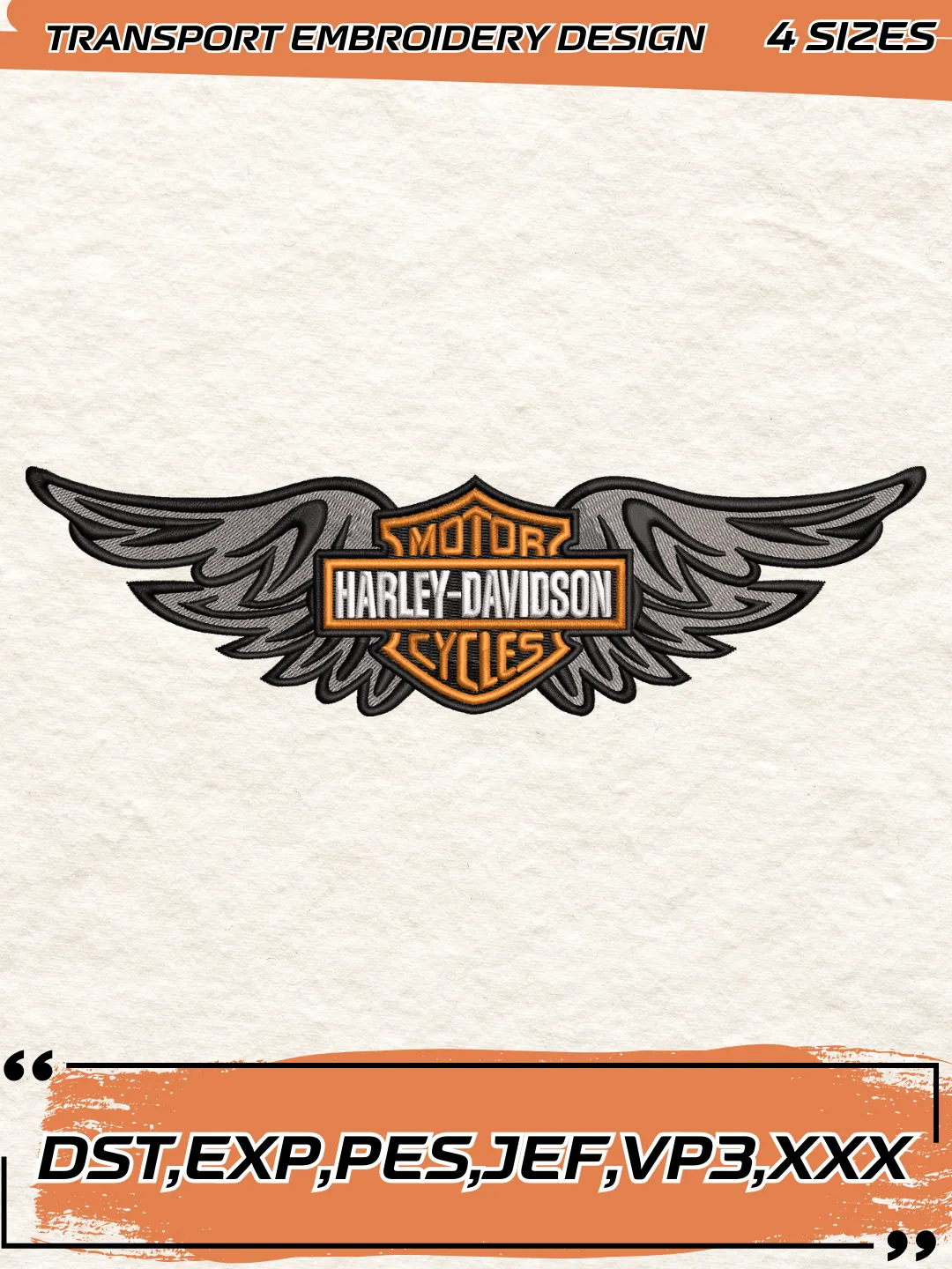 Harley Davidson Logo With Eagle Embroidery Design,Transport Embroidery File,4 Sizes, Digital Download
