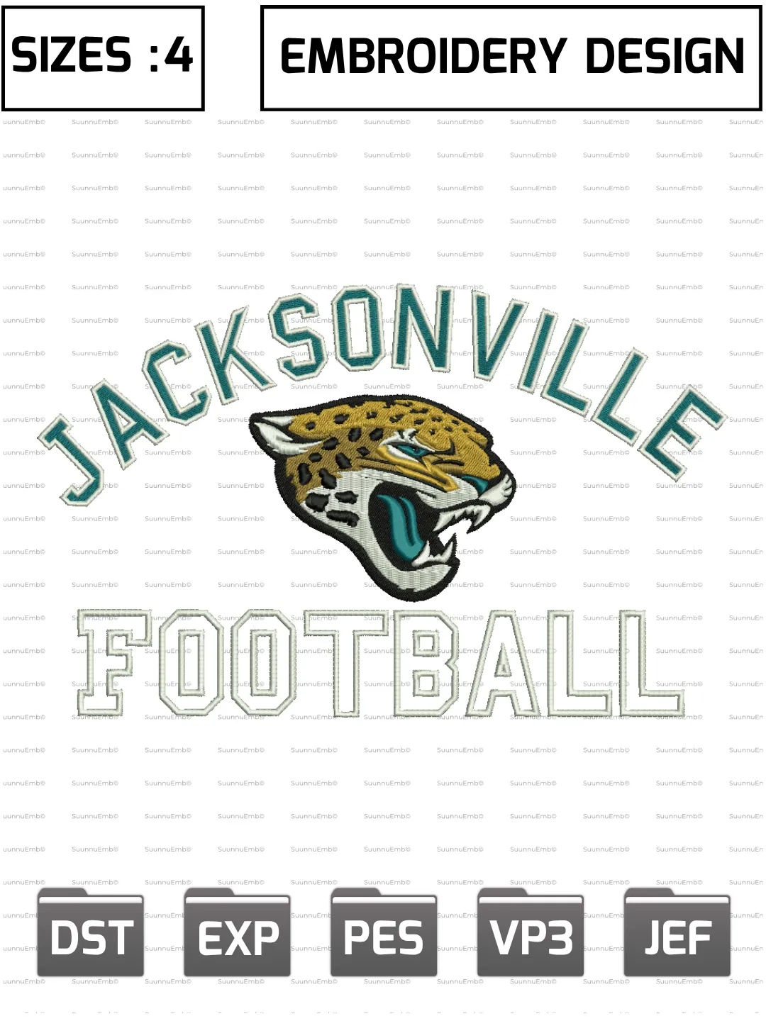 Jacksonville Jaguars Logo Embroidery Design,NFL Logos Embroidery Design,NFL Teams, Machine Embroidery Design File,4 Sizes, Digital Download