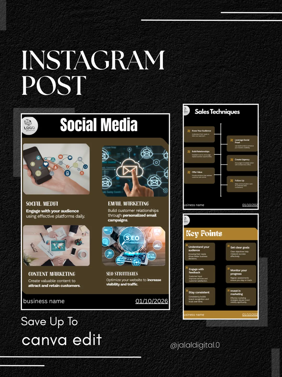 Instagram Canva Templates Bundle | 40 Black & Gold Social Media Posts
