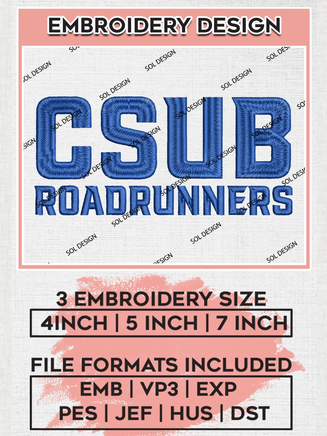 NCAA CSBU Roadrunners College Team Writing Logo Embroidery Design Files, NCAA Cal State Bakersfield Roadrunners Machine Embroidery, NCAA Teams, 3 sizes, NCAA Machine embroidery designs, Digital Download