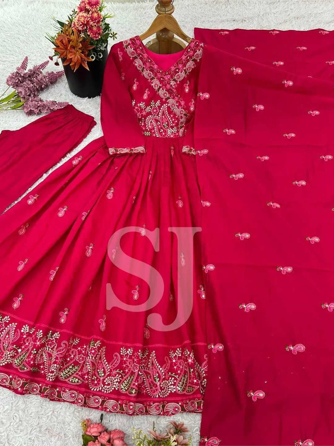 Pakistani Anarkali Suit, Embroidery Sequence, Readymade Kurti Dupatta Set, Indian Designer Salwar Kameez Ready to Wear Set, Pink Anarkali