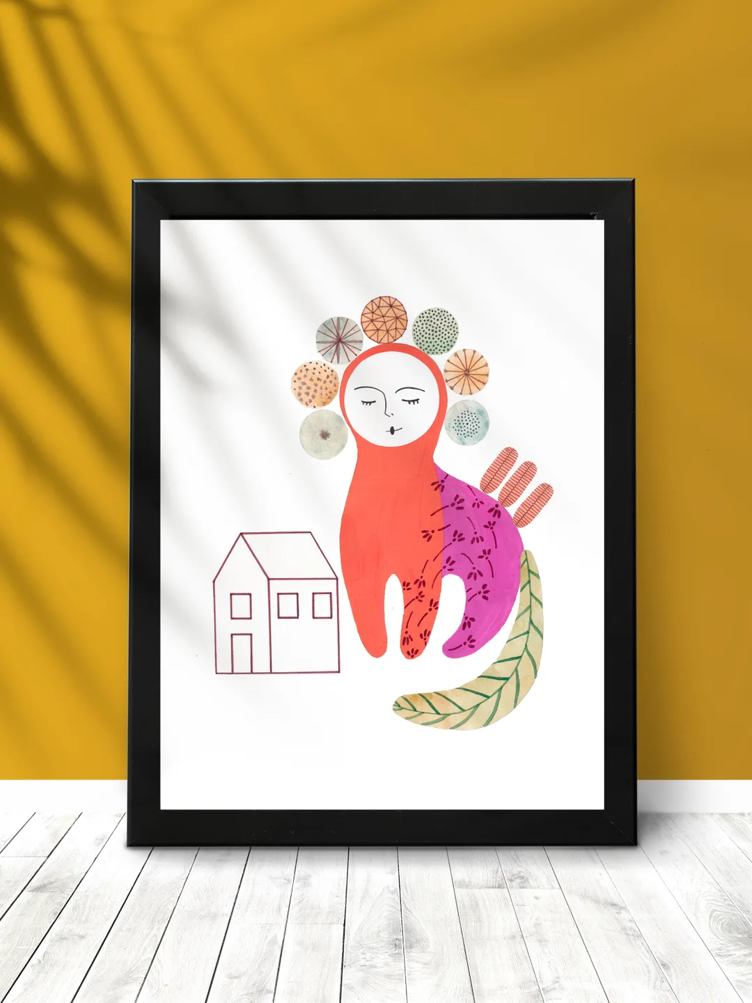 Illustration Mystical animal near the house Minimalism Art print