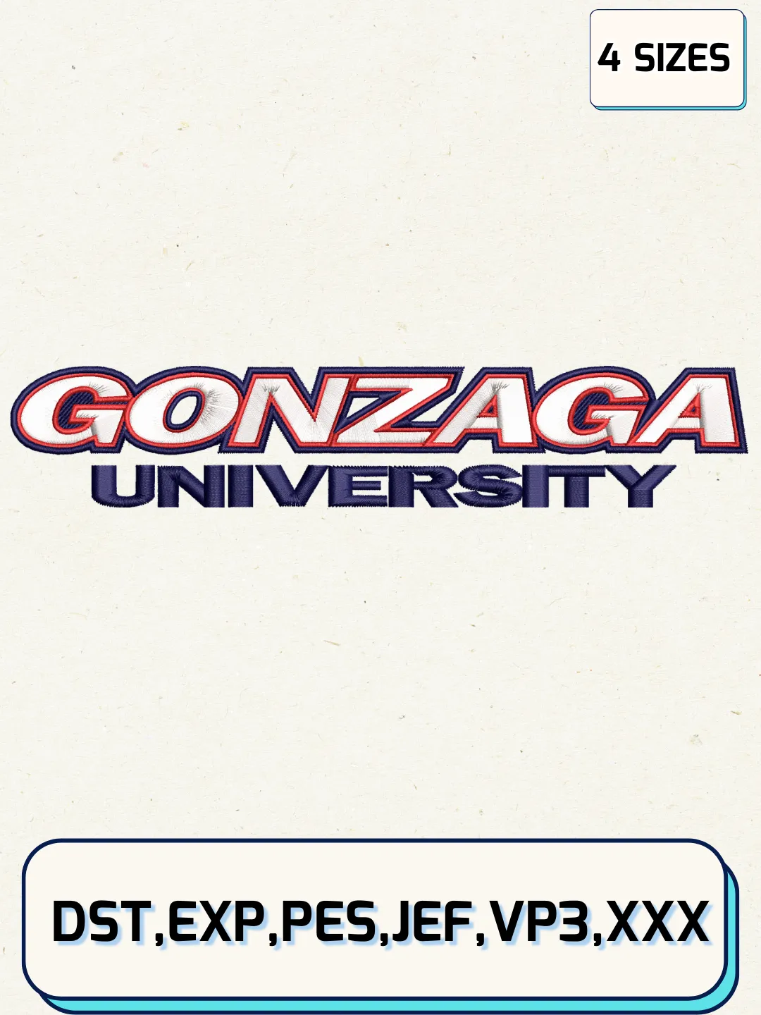 Gonzaga Bulldogs Wordmark Logos Embroidery Design Files, NCAA Logos Embroidery Designs, Machine Embroidery Files, 4 Sizes