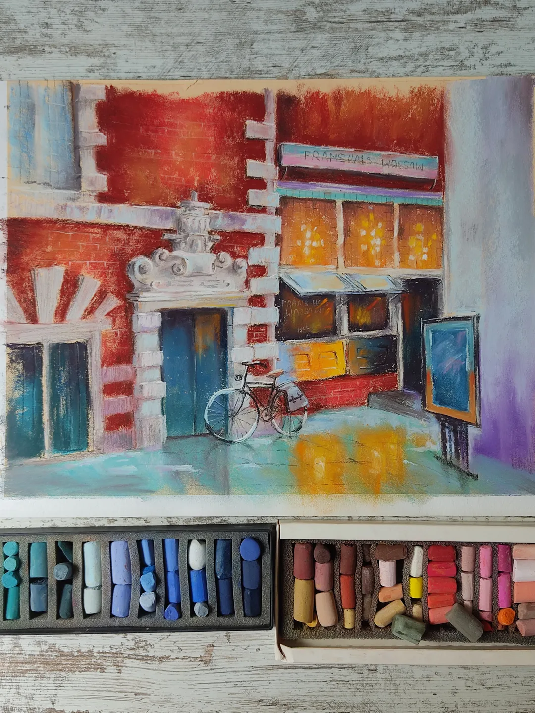City Street. Original soft pastel drawing.