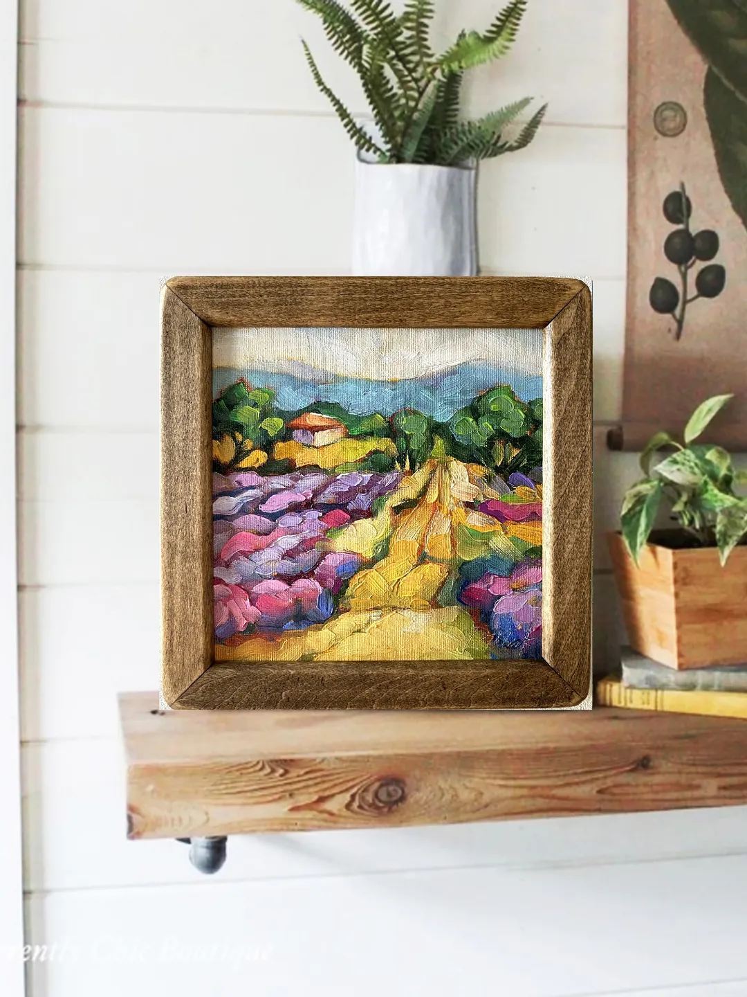 Lavender Fields Painting Tuscany Original Art Landscape Oil Painting Impasto Small Artwork 6x6 Tuscan Serenity Painting Wild Flowers