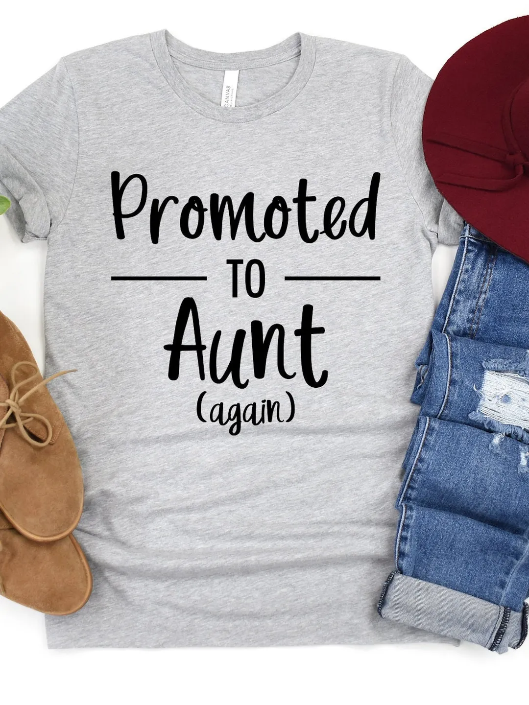 Promoted To Aunt Again T-Shirt, Heather Gray (Unisex and Women's)