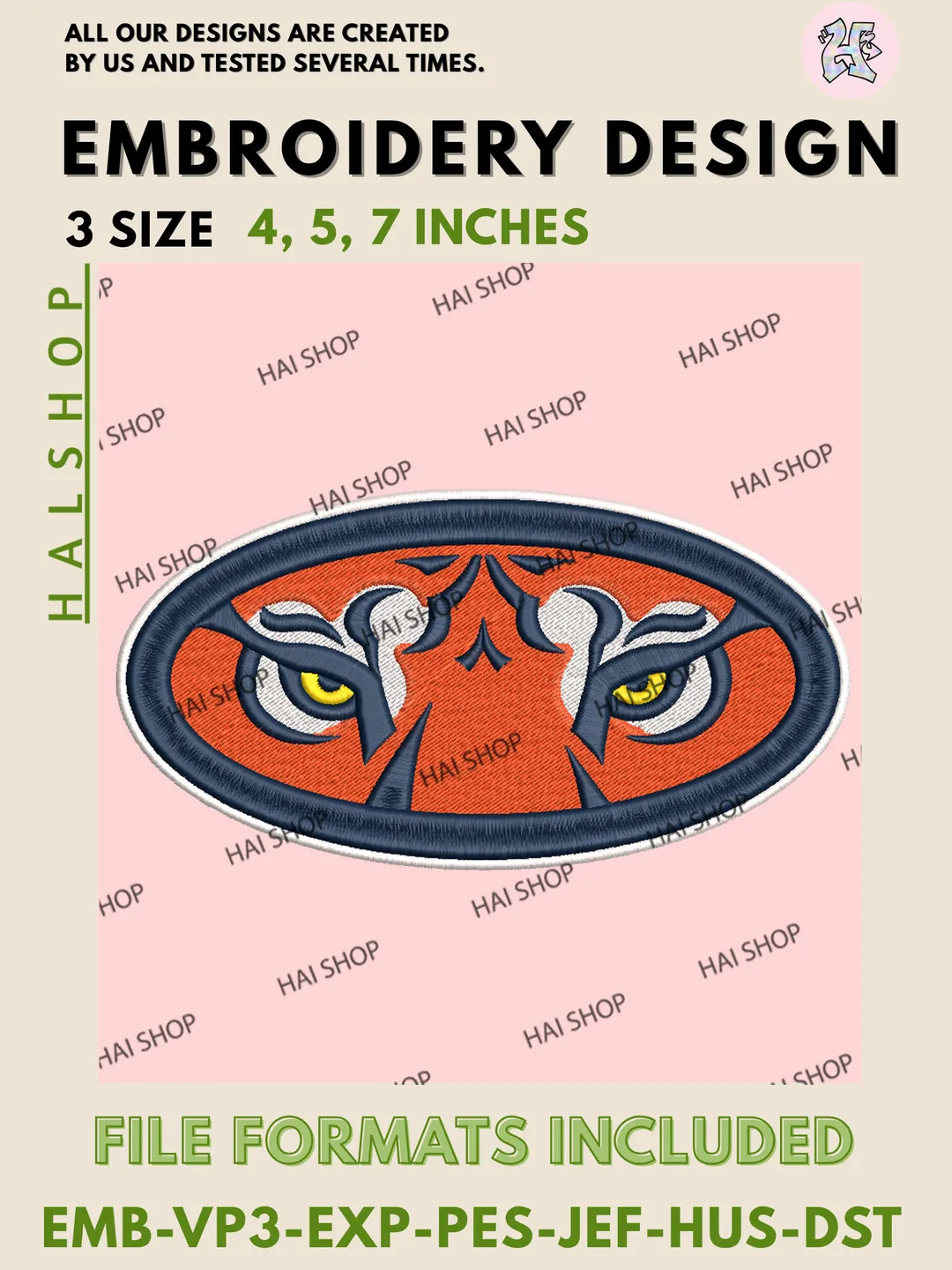 NCAA Auburn Tigers Team Logo Machine Embroidery Design Files, College Sports Mascot Logo Embroidery, Instant Digital Download