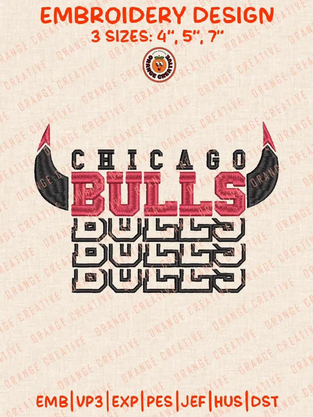 Chicago Bulls NBA Basketball Logos Embroidery Designs, NBA Team Logo Embroidery Files, Machine Embroidery Design File, 4 Sizes, Custom Size, Digital Download