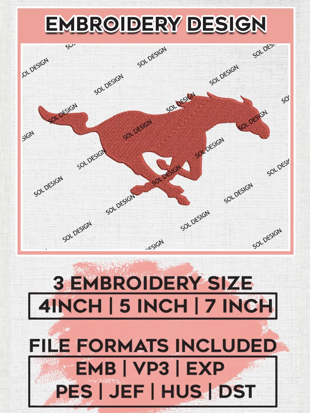 SMU Mustangs Logo Machine Embroidery Design, NCAA SMU Mustangs Embroidery Design Design files, NCAA Embroidery Designs, NCAA Machine Embroidery Designs, Digital Download