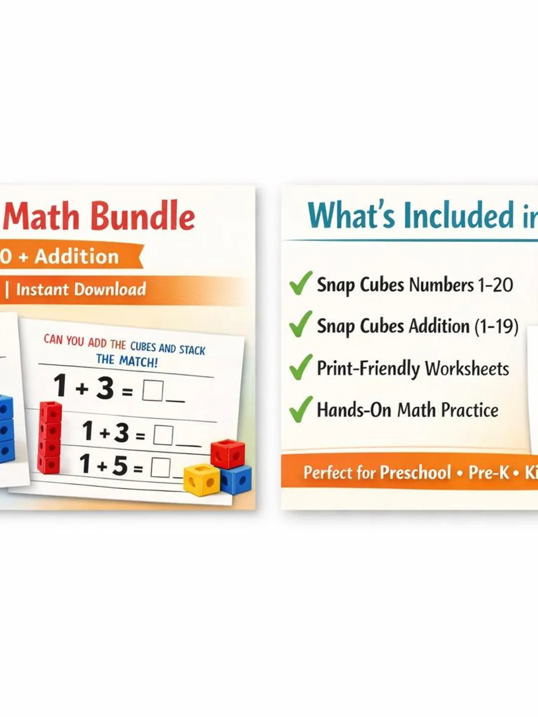 Snap Cubes Math Bundle | Counting 1-20, Addition & Subtraction ...