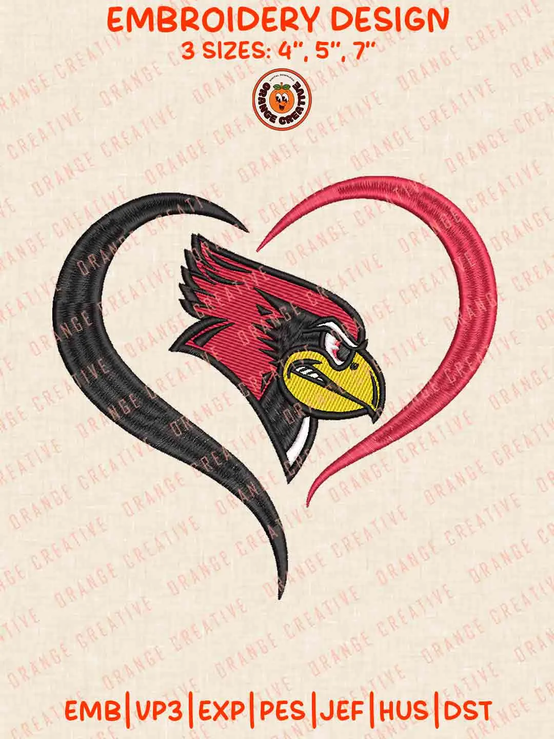 Illinois State Redbirds Heart Embroidery Design Files, NCAA Illinois State Team Logos Embroidery Designs, NCAA Machine Embroidery Files, 3 Sizes, Custom Sizes, Instant Download