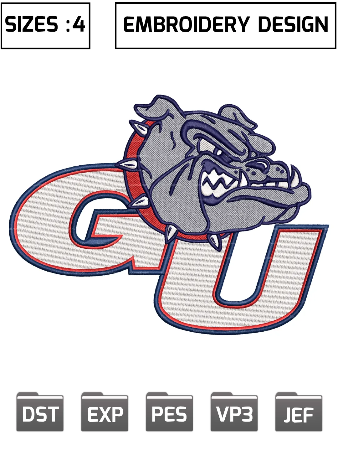 Gonzaga Bulldogs Embroidery Design,Machine Embroidery Design File,4 Sizes, Digital Download