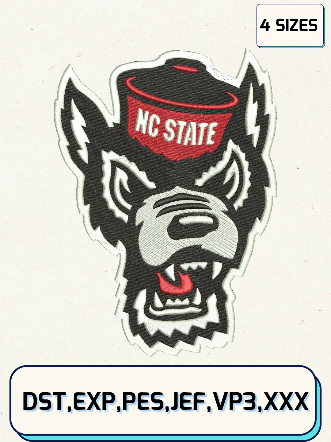 NC State Wolfpack Logos Embroidery Design Files, NCAA Logos Embroidery Designs, Machine Embroidery Files, 4 Sizes